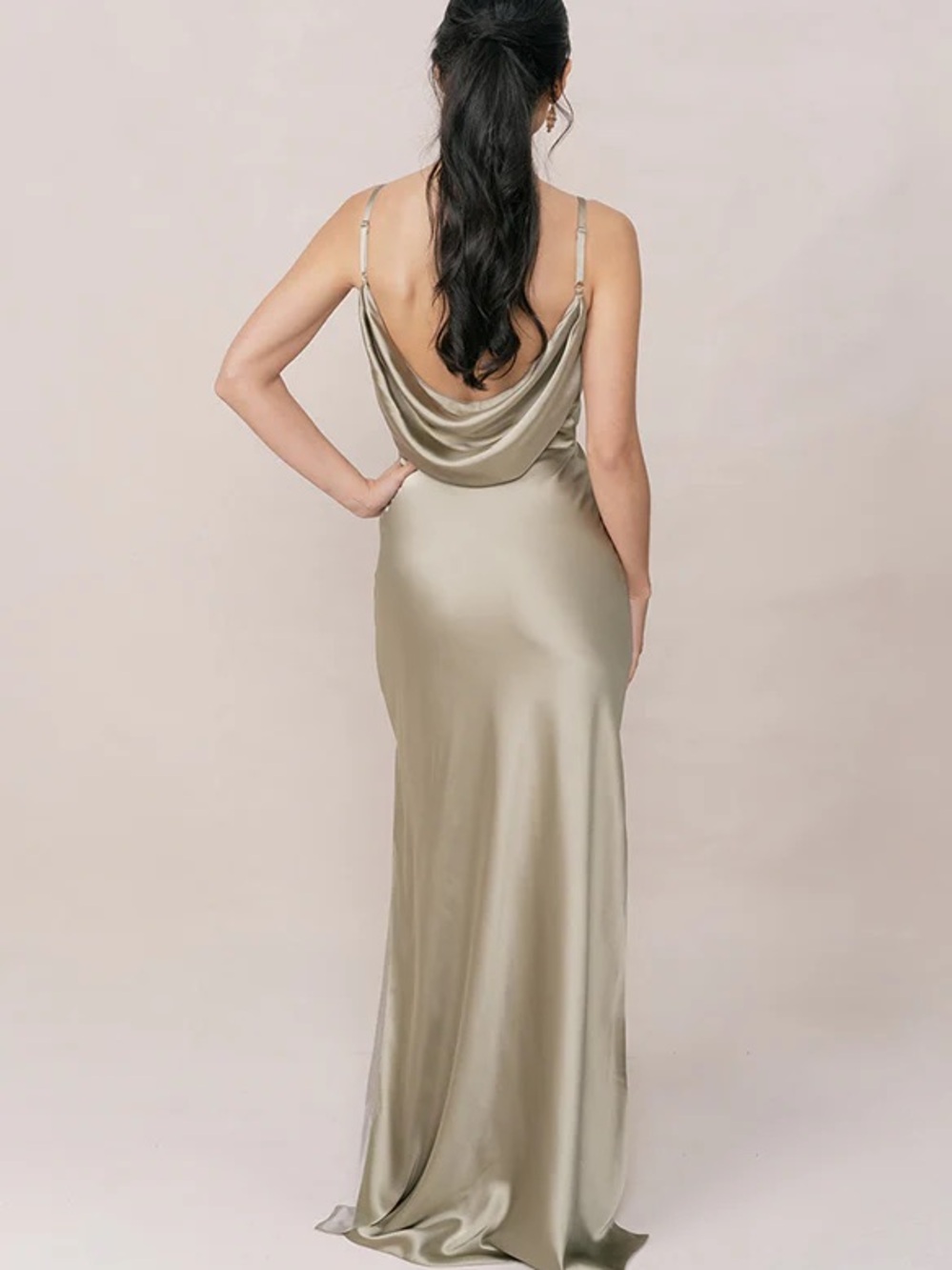 Revelry Nadia Satin Cowl-Back Slip Gown - Silver Sage
